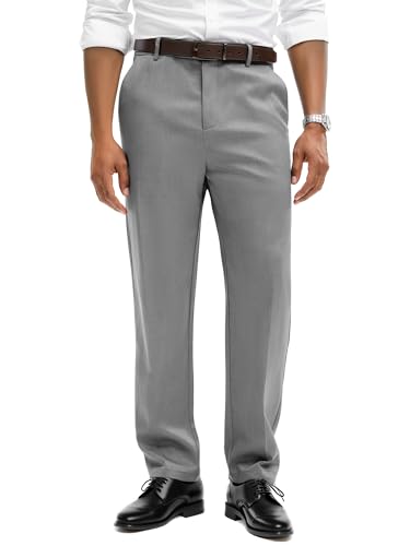 Comdecevis Mens Classic Fit Dress Pants Wrinkle-Resistant Trousers with Pockets for Work Golf Business Casual Gray 3430