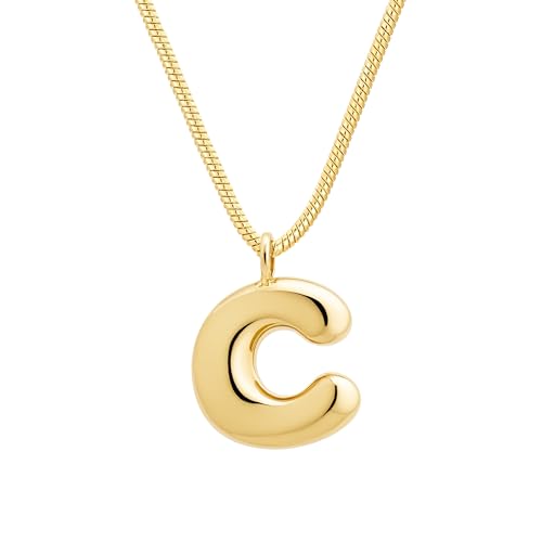 CAITLYNMINIMALIST 18K Gold Plated Bubble Balloon Initial Letter Snake Chain Stacking Personalized Necklace