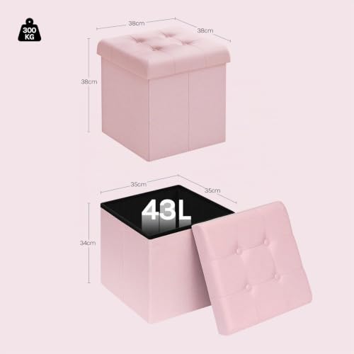 WOLTU® Sitzhocker mit Stauraum Sitzwürfel Sitzbank faltbar Truhen Aufbewahrungsbox, Deckel abnehmbar, Gepolsterte Sitzfläche aus Leinen… – Ansicht 3