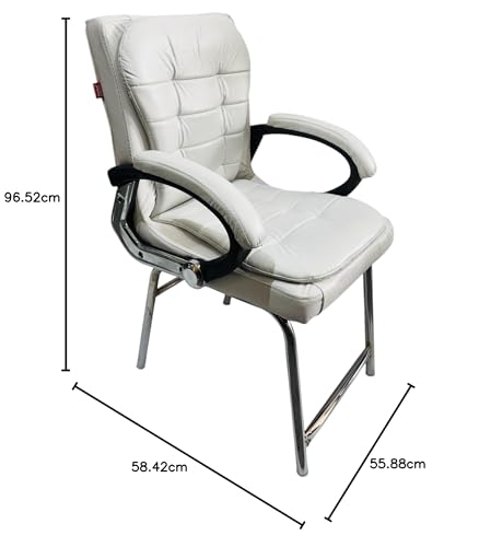 Image of GOYALSON Deluxe Cushioned Office Home Study Chair with Chrome Durable Frame and Cushioned seat Back (1, White, H Type Chrome Steel Frame)