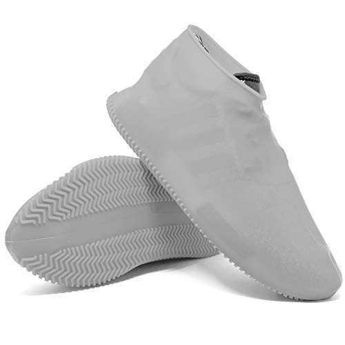 BOVAI - Waterproof Shoe Covers Reusable Rain Shoe Cover Silicone Magic Shoe Running Cover Work Rubber Protector (White, Large)