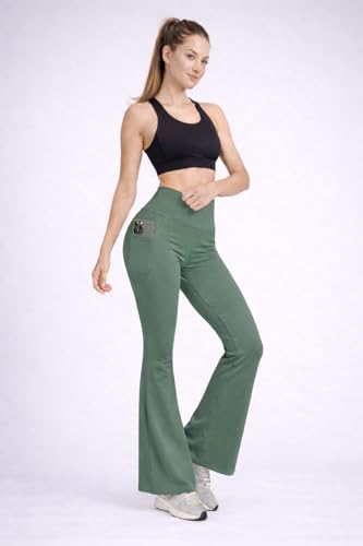 Image of Women's High Waist Bootcut Yoga Pants with Side Pockets | Flared Gym Leggings for Women | Stretchable Workout Bell Bottom Tights for Yoga, Gym, Running & Casual Wear Pack of 2
