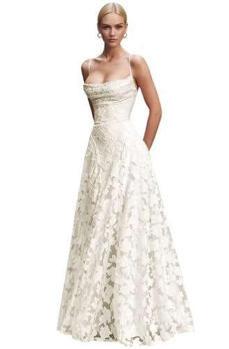 Laces Bridesmaid Dress Spaghetti Strap Cowl Neck A Line Floral Formal Evening Dresses