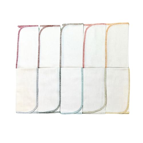 1 Ply 14x14 Inches Natural Unbleached Birdseye Paperless Towel Set of 10 Assorted Earthtone Edging- Proudly Made in the USA!