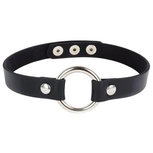 CALFOVERA Verstellbares PU Leder Choker Halsband Für Frauen O Ring Gothic Style Lederhalsband Mit Kettengliedern Schwarzes Punk Design Kurzes...