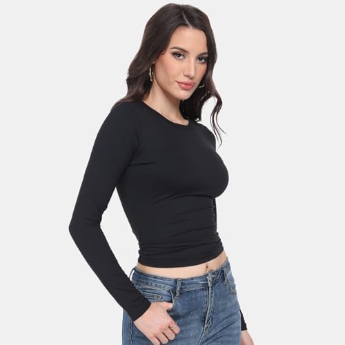 TNNZEET Women's Long Sleeve Crew Neck Slim Fit Shirts - Stretchy Basic Tee Tops for Workout Going Out Y2K Fall Fashion 2025