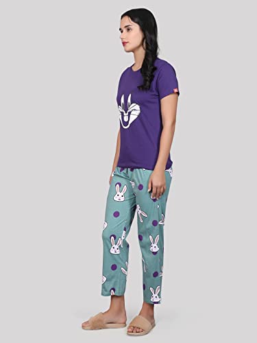 Image of Evolove Women's Cotton Round Neck Short SleevesNight Suit Set /Top Pyjama Set Super Soft Comfortable (Nightsuit-Round-HS-4)