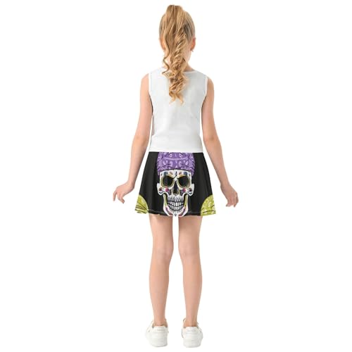 Joisal Athletic Shorts for Girls Skorts Colorful Skulls Bones Black Kids Tennis Skirts Pleated Flowy Skort 3t4