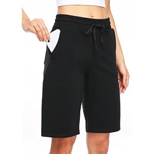 Damen Shorts Bermuda Baumwolle Lange Shorts Sporthose Yogahose Fitness Knielange Workout Sommer 10″ mit Taschen
