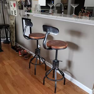 Set Of 2 Vintage Bar Stool- Industrial Swivel Kitchen Dining Chair-Counter Height 23-33"-With Backrest #TOP1