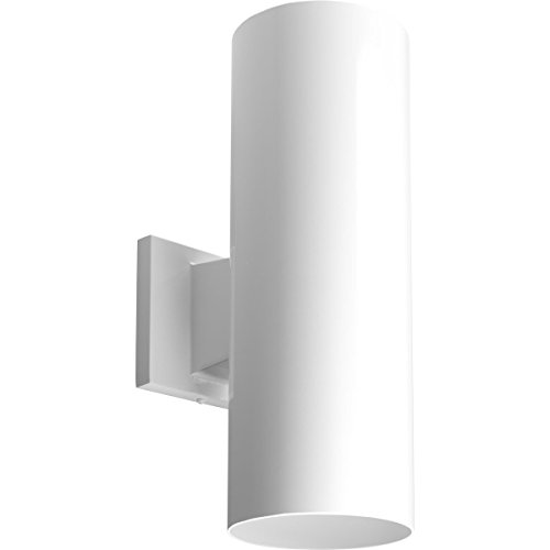 Image of Progress Lighting 5-Inch Cylinder Outdoor Wall Sconce, 2-Light Modern Wall Mount Up and Down Lights, Interior and Exterior Lighting for Home or Porch, Aluminum Construction, White (P5675-30)