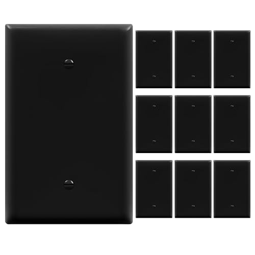 Image of ENERLITES 10 Pack Oversized Blank Wall Plate Cover, 1-Gang, Black