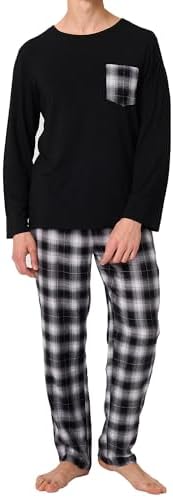 BAMBOO COOL Mens Christmas Pajamas Set Plaid Pjs Pijama Soft Lightweight Sleepwear Long Sleeve Woven Pants with Pockets