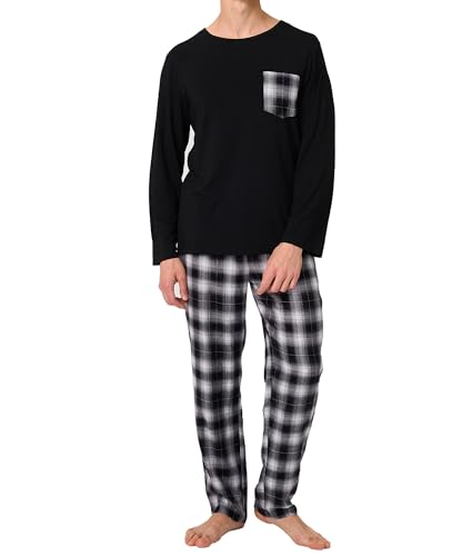 Image of BAMBOO COOL Mens Pajamas Set Plaid Pjs Pijama Long Sleeve with Pockets | Christmas Pajamas Set, Plaid Pjs, Lightweight Pijama, Long Sleeve, Woven Pants, bottoms with Pockets