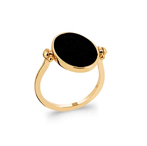 Bague en Plaqué Or d'exception Tata Gisèle, l'art du cabochon réversible en émail noir