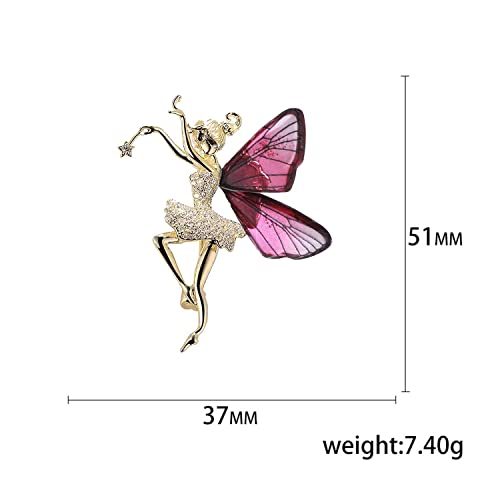 Angel Wings Brooch Dancing Girl Brooch Colored Butterfly Wing Brooch Guardian Angel Pins Jewel Bouquet Crystal Brooch For Women (Red) #TOP3