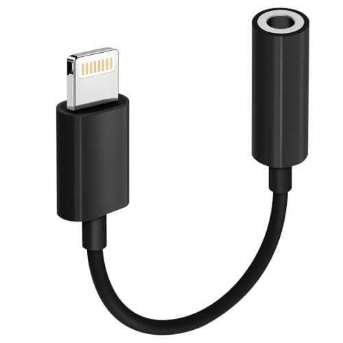 Apple MFi Certified 1 Pack Lightning to 3.5 mm Headphone Jack Adapter for iPhone, iPhone Aux Adapter Converter Dongle Audio Cable Compatible with iPhone 14 13 12 11 X XS 8 7 Black