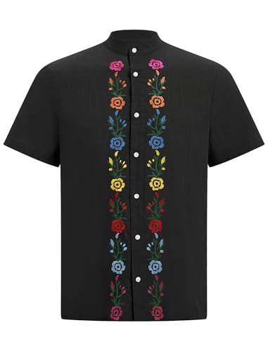 ABAFIP Men's Floral Mexican Shirt Short Sleeve Embroidered Button Up Fiesta Traditional Cuban Shirts3