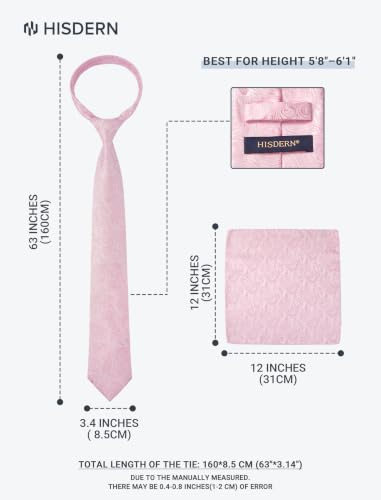 Image of HISDERN Extra Long Ties for Men Classic Floral Tie and Pocket Square Elegant Silk Necktie Handkerchief Set Wedding Party