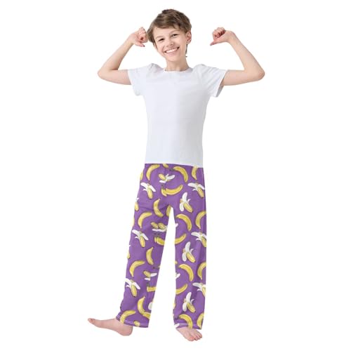 Boys' Pants Colorful Summer Banana Purple Long Bottoms Jogger Pants Elastic Waist Trousers with Pockets S-XL2