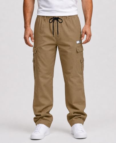 Image of DEELMO Cargo Pant for Men | Cotton Cargo's Pant | Men's Cotton Cargo Trousers | Elastic Drawstring Waist Straight Fit | Comfortable Breathable Cargos for Casual to (Available in Pluse Size)