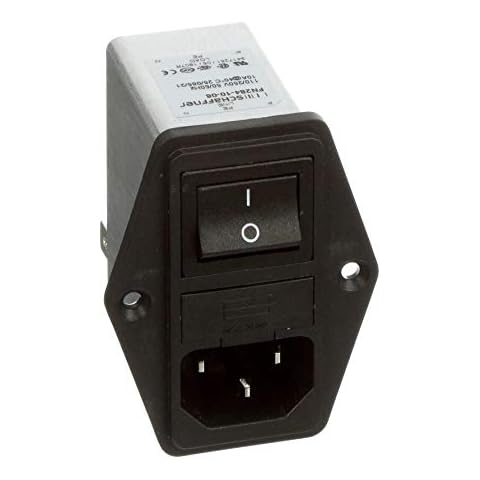 Schaffner, FN284-10-06, IEC Inlet Filter Switch & Dual Fuse 250VAC, 10A, Flange Mounting Left/Right Cover