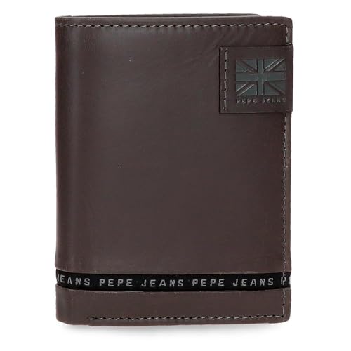Pepe Jeans Tape Portafoglio Verticale Con Porta Carte Di Credito Marrone 8,5X10,5X1 Cm Pelle By Joumma Bags, Marrone, Taglia Unica, Portafogli Verticale Con Porta Carte