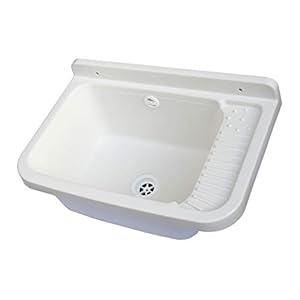 Adventa Lavandino-Pilozzo a Muro in Resina per Esterno 50x35x24 h, Bianco, 50 x 35 x 24