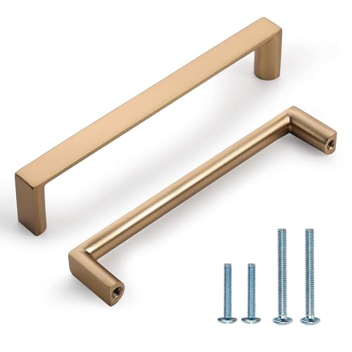 Image of 10 Pack 5 Inch(128mm) Cabinet Pulls Square Champagne Bronze Kitchen Cabinet Handles Kitchen Cabinet Hardware Gold Drawer Pulls for Dresser Cupboard Wardrobe