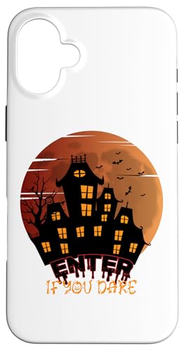 nEB z[ Enter If You Dare Haunted House Bats Scary X}zP[X iPhone 16 Plus p