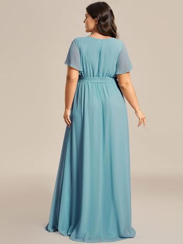 Image of Ever-Pretty Plus Women's Chiffon Bridesmaid Dress A-Line Empire Waist Floor Length Plus Size Formal Wedding Guest Dresses