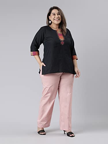 Image of GO COLORS Women Blue Stripe Cotton Wide Pants