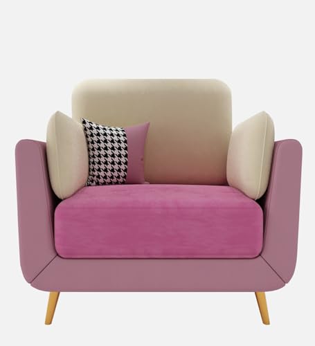 Image of Sixpine Luxury Dual Color Upholstery Sofa in Premium Velvet | Solid Wood Structure | Sturdy Golden Legs | High Density Foam | Extra Comfort for Modern Living Room (Pink & Beige, 1 Seater)