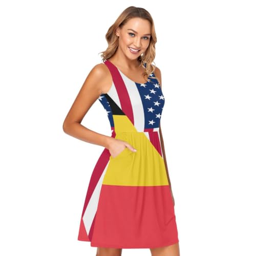 Robe d'été sans manches à poches motif drapeau USA Belgique pour femme confortable
