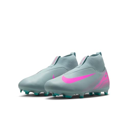 Nike Jr. Mercurial Superfly 10 Academy Little/Big Kids' MG High-Top Soccer Cleats (FQ8304-301, Ocean Cube/Pink Blast)2
