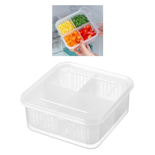 Yusat Contenedor de frutas de drenaje con 4 compartimentos, caja organizadora con tapa para jengibre, ajo, verduras