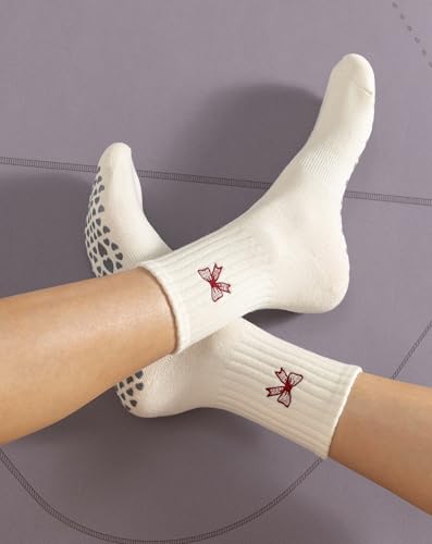 Image of Yawlsow Pilates Grip Socks for Women Yoga Grippy Socks Cute Barre Non Skid Athletic Crew Sticky Sock Workout Hospital