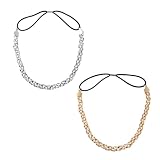 Lot de 2 Headband Cheveux Femme Doré et Argenté Bandeau Fin Tressé Métallique Élastique Accessoires Cheveux Mariage Bohème Chic Bijou de Tete pour Soirée Fête Cérémonie Serre Tete Paillette Mode