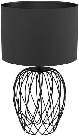 Eglo Nimlet table lamp, single light, skandi, monochrome, textile and metal headboard lighting in black, with switch, E27 socket