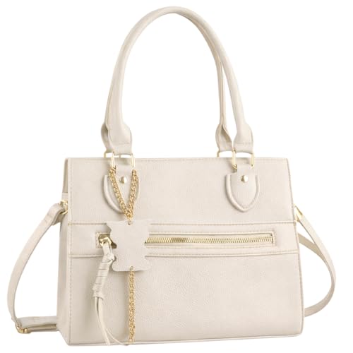 Bolsa Feminina Transversal Tamanho Médio em couro PU com Alça De Ombro removível Tiracolo Transversal Elegante (Off White)