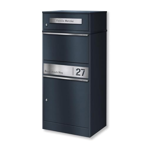 Metzler Paketbox, Briefkasten mit großem Paketfach in Anthrazit, personalisierte Paketbox für draußen, Standbriefkasten mit Paketfach, Paketkasten, Postbox mit Gravur, rostfrei und massiv - Bispo 2