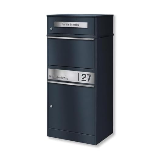 Metzler Paketbox, Briefkasten mit großem Paketfach in Anthrazit, personalisierte Paketbox für draußen, Standbriefkasten mit Paketfach, Paketkasten, Postbox mit Gravur, rostfrei und massiv - Bispo 2
