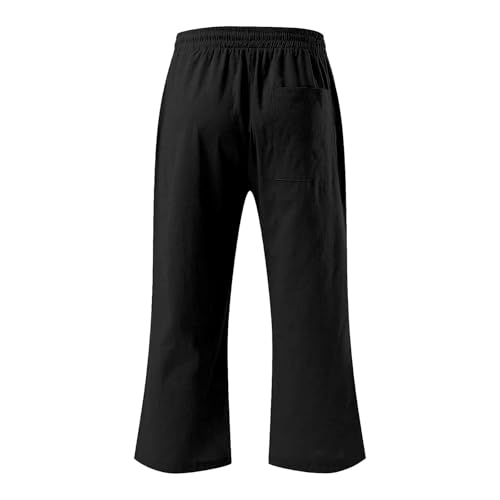Girls 3/4 Linen Straight Wide Leg Pants Baggy Solid Color High Elastic Waist Trousers Lightweight Pants with Pockets4