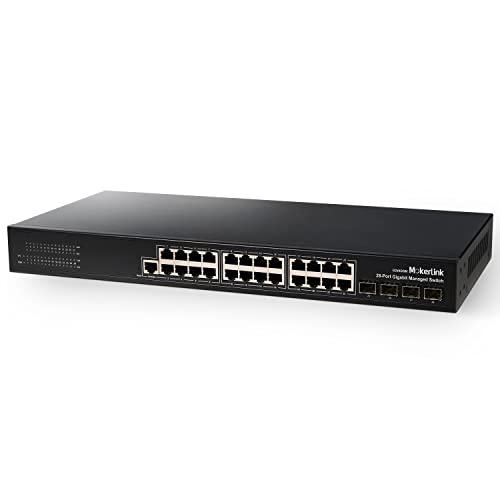 Image of MokerLink 28 Port Gigabit Managed Switch, 24 Port GE, 4 x 1G SFP, L2+ Smart Managed, with Console Port CLI Command, Rackmount Fanless, QoS Vlan IGMP and Static Routing
