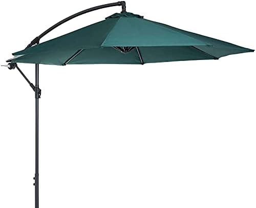 QDY -3M/10FT Garden Banana Parasol, Patio Cantilever Umbrella, Outdoor Hanging Sun Shade Canopy with Crank Handle & Height Adjustable for Garden Backyard Pool,3 Green