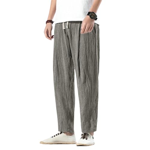 Pantalon sarouel homme en coton lin style chinois ample à cordon