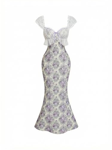 Image of GORGLITTER Women's Sweetheart Neckline Wedding Guest Tea Party Maxi Dress | Boho Vintage Dress, Bridal Shower Dresses for Guest, Floral Dress, Cocktail Birthday Dress,