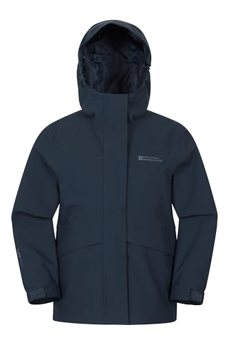 Image of Mountain Warehouse April Kids Waterproof Jacket - Water Resistant, Adjustable Cuffs, Breathable Boys & Girls Coat - Wet Weather Walking, Rain, School, Outdoors, Camping Navy Kids Size 11-12 Years