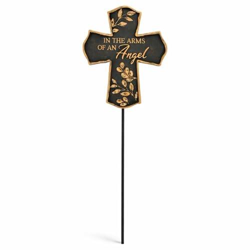 The Bridge Collection “in The Arms of an Angel” Sympathy Plant Pick – Memorial Cross Accent for Potted Plants – Small Remembrance Decor for Indoor Or Outdoor Planters and Floral Arrangements