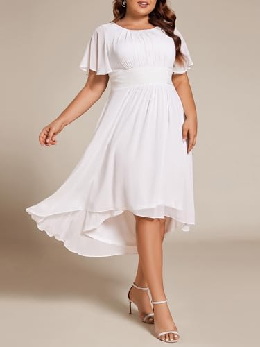 Image of Ever-Pretty Women's Plus Size Formal Wedding Guest Dresses for Curvy Women A Line Chiffon Midi High Low Cocktail Dress